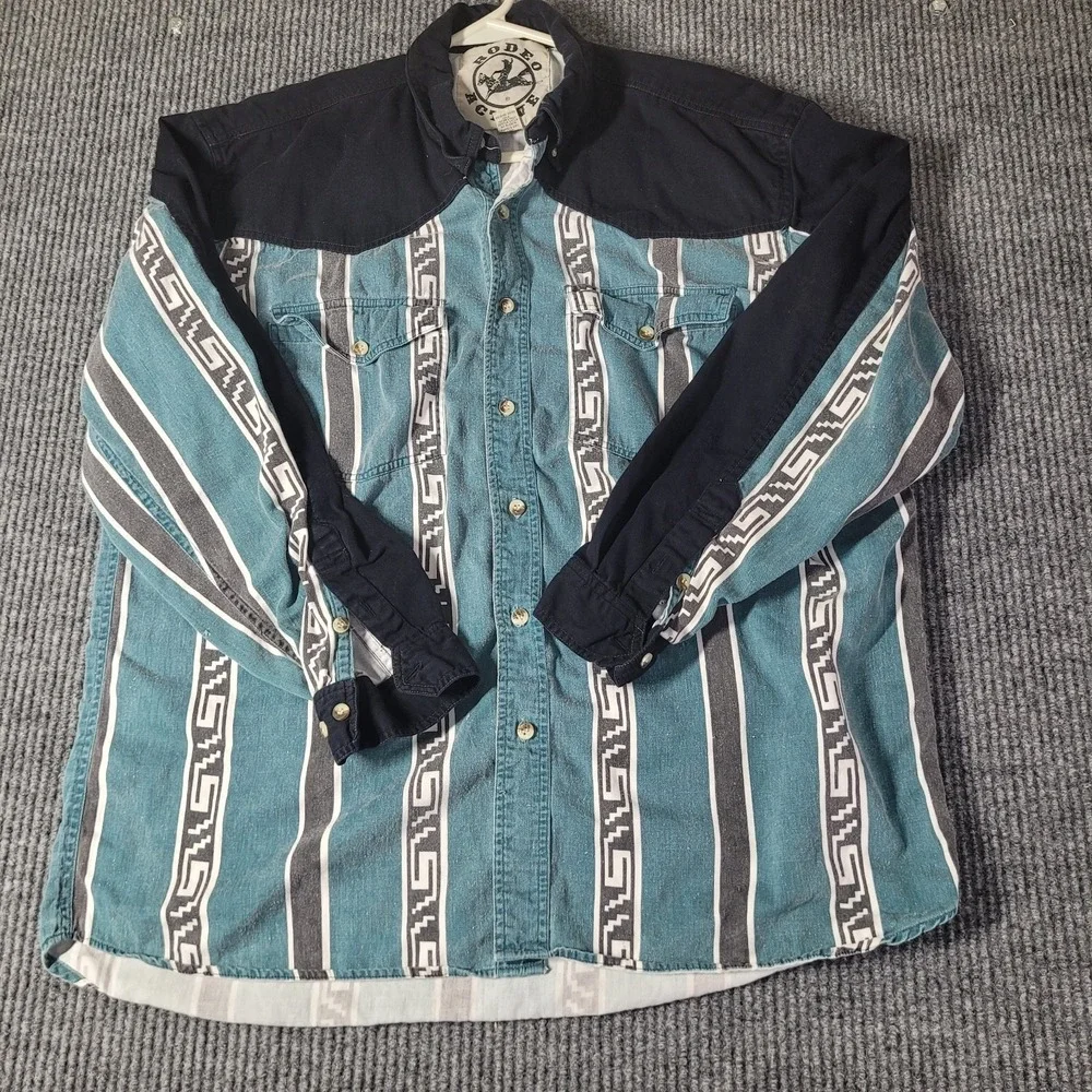 Vintage Y2K Rodeo‎ Active Western Aztec Geometric Long Sleeve Shirt Size XL